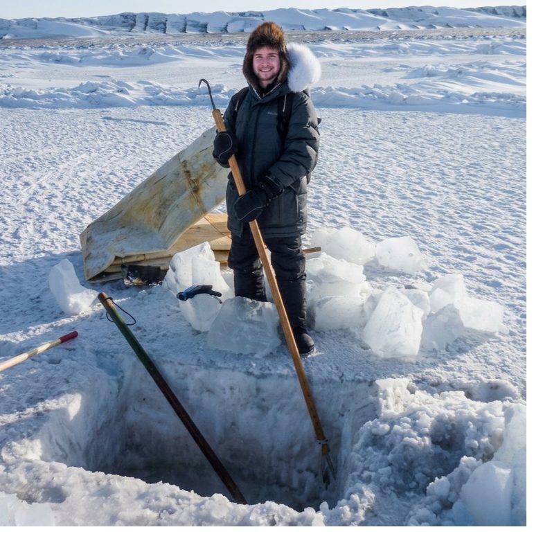 Christopher Wizda conducting Arctic research on the sea ice near Utqiagvik, Alaska